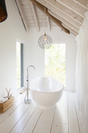 Contemporary Master Bathroom with Exposed beam, Cathedral ceiling, Bronze Round Twisted Wire Pendant Lamp, Master bathroom