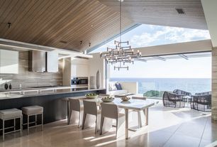 Contemporary Kitchen with Breakfast bar, High Gloss Color Lacquered Cabinet Doors, Pietra Italia Porcelain Tile, Flush