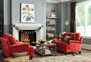 Contemporary Living Room with Eaton Loveseat, Durham Tall Bookcase, The Bask Art, Crown molding, Hardwood floors, Carpet