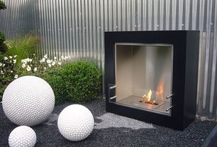 Modern Landscape/Yard with EcoSmart Fire Vision Bio-Ethanol Fireplace, Cast Stone Large Ball in Granite Finish