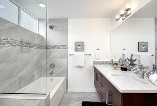 Contemporary Master Bathroom with European Cabinets, Serin Single Hole Bathroom Faucet, Flush, CR Series 24" Towel Bar