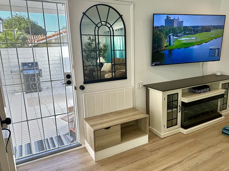 Living Room with 40 inch Electric Fireplace, 65 inch Samsung TV