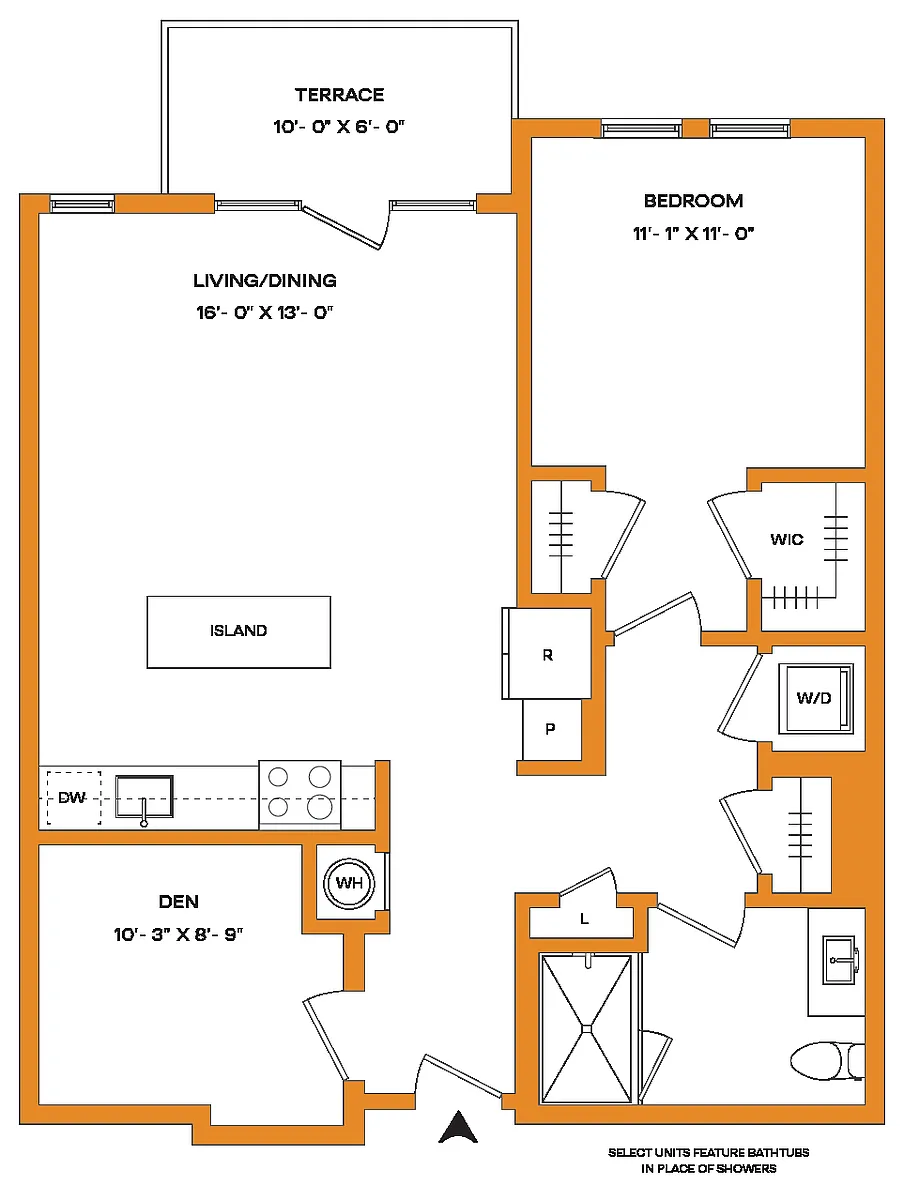 Floor plan 1 Bed/1 Bath Den-A14-T Mason