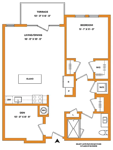 Floor plan 1 Bed/1 Bath Den-A14-T Mason