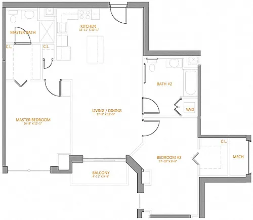 Floor plan 2 Bed/2 Bath-G