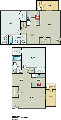 Floor plan 1 Bedroom 1 Bath 9205 A2