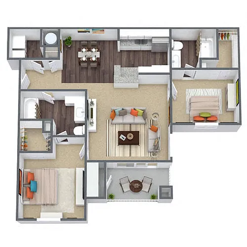 Floor plan B1: 2 Bed 2 Bath