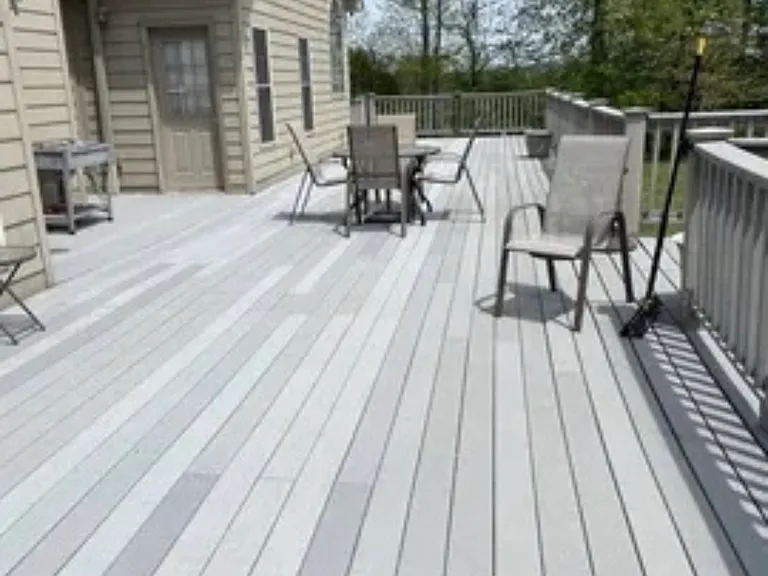 Large Beautiful Deck Behind house facing woods and farm land.