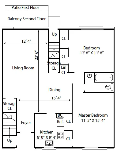 Floor plan 2 Bed 1 Bath Deluxe