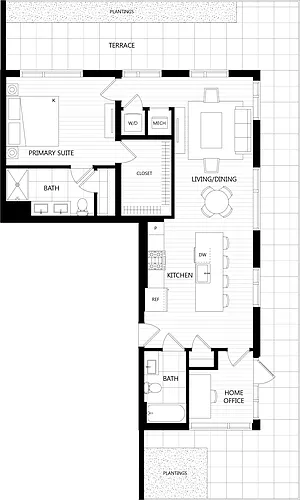Floor plan 1 Bed/2 Bath Den-I8