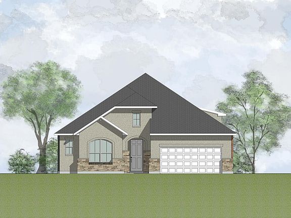 one-story home with stone and stucco