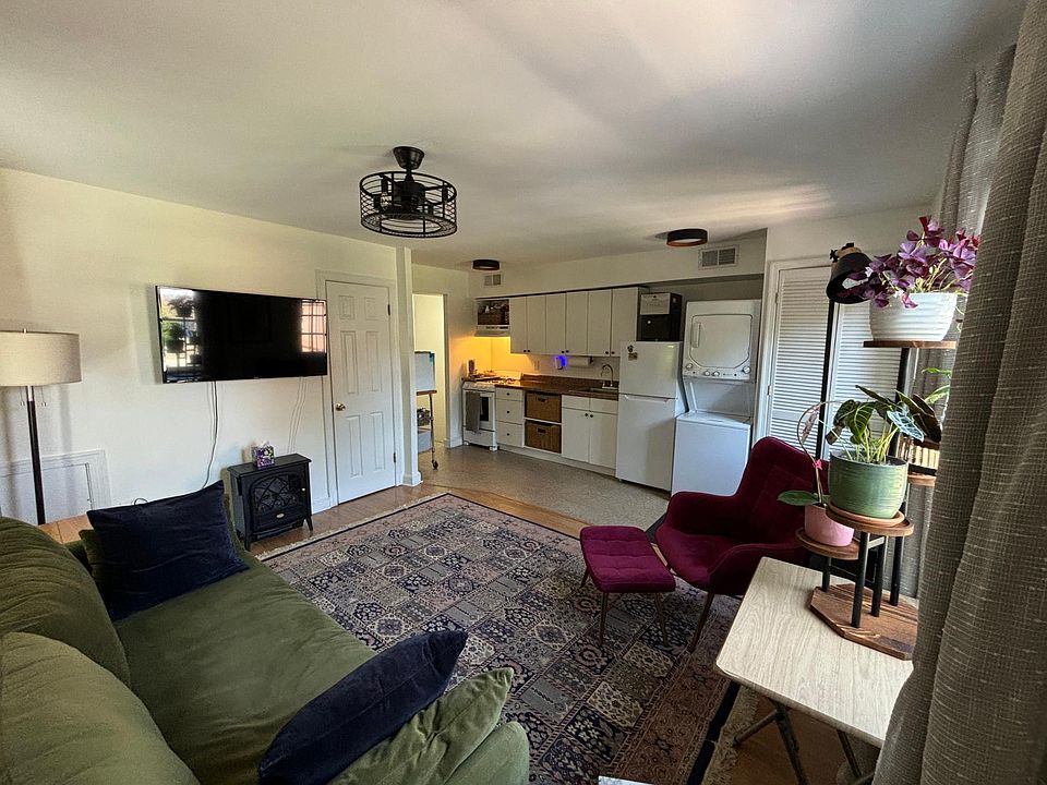 Sunny living room with integrated kitchen