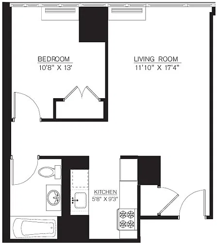 Floor plan 1 Bedroom A Line floors 8-16