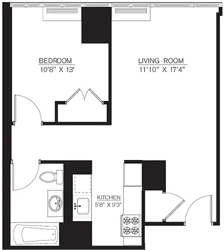 Floor plan 1 Bedroom A Line floors 8-16