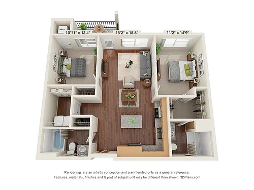 Floor plan Two Bedroom - 80%