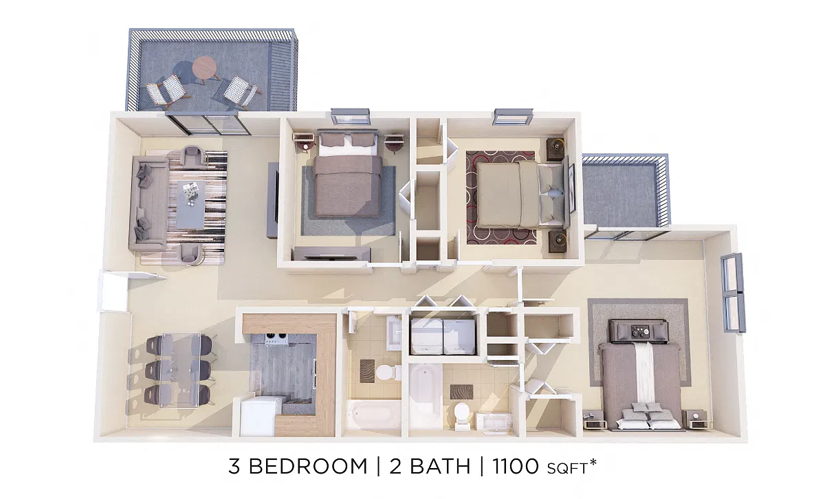 Floor plan Three Bedroom 2 Bath