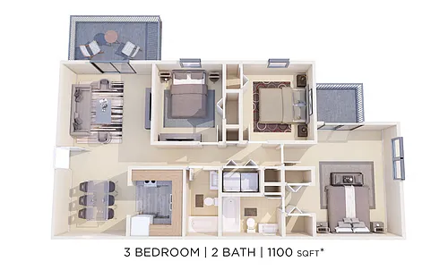 Floor plan Three Bedroom 2 Bath