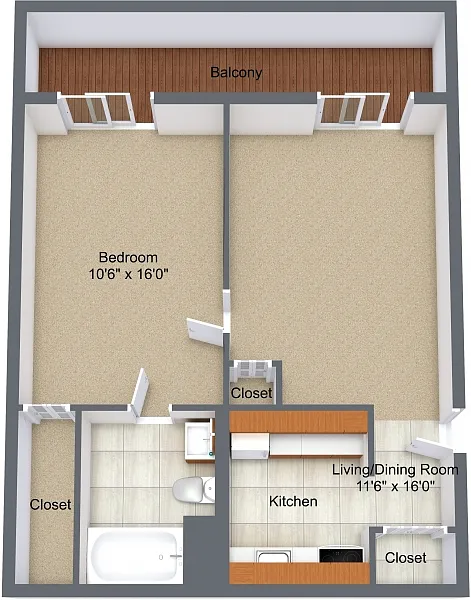 Floor plan One Bedroom Walk In Closet