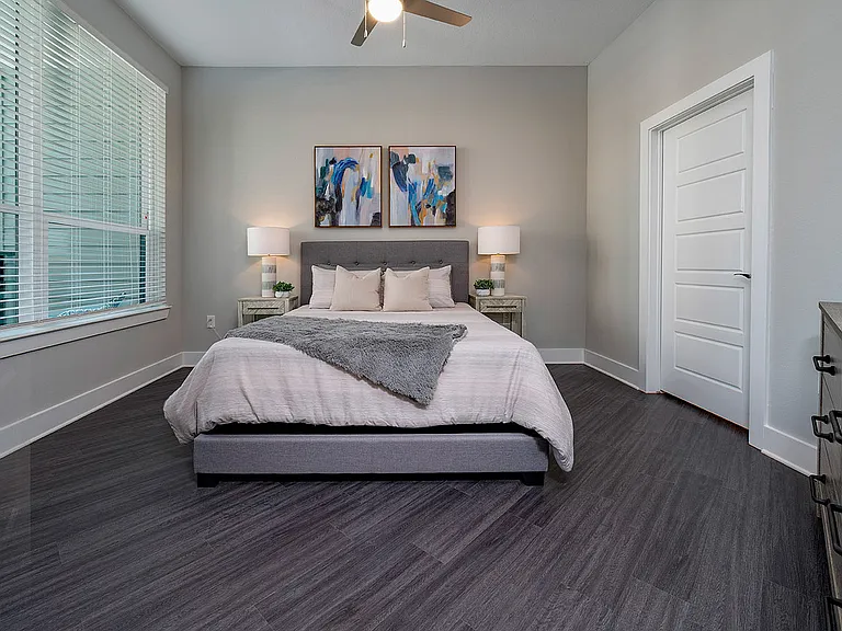 Experience tranquility in this beautifully designed bedroom, perfect for relaxation and restful nights.
