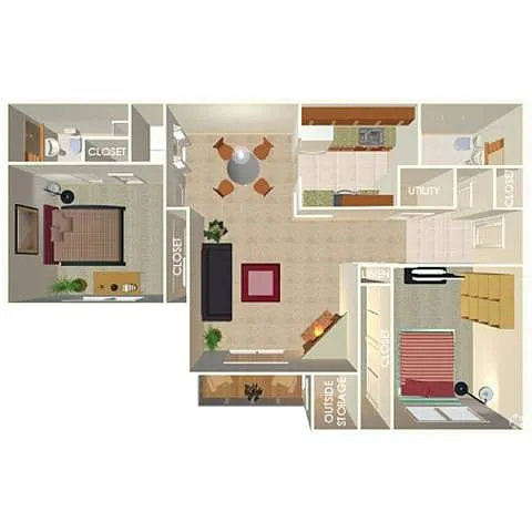 Floor plan 2 Bed 2 Bath B