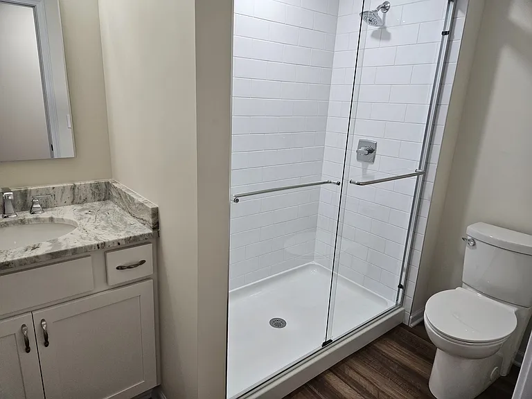 Finished bathroom in lower level