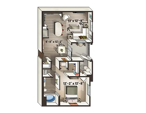 Floor plan Aurora - One Bedroom/One Bath 758 Sq Ft