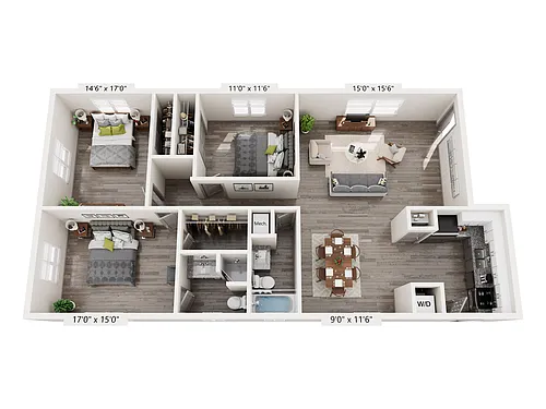 Floor plan 3 Bedroom 2 Bath A Renovated