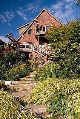 Back of house showing garden and decks