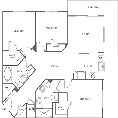 Three bedroom Two Bath (1330 SF) Three bedroom Two Bath (1330 SF)