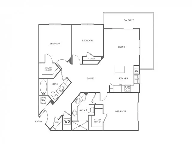 Floor plan Three bedroom Two Bath (1330 SF)