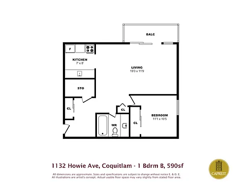 Floor plan 1 Bedroom available at 1114 & 1132 Howie Street, C