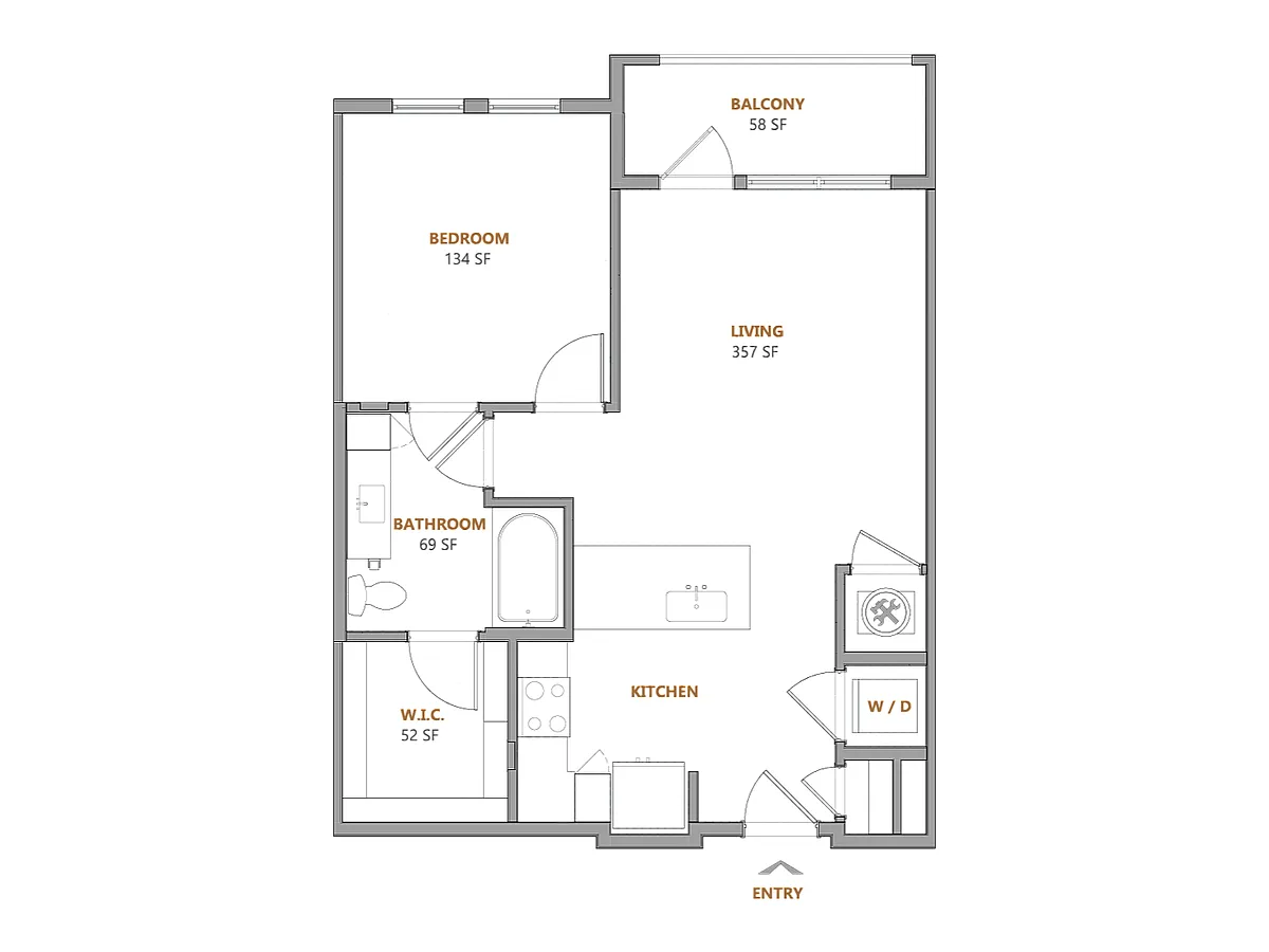 Floor plan 1 Bed, 1 Bath C
