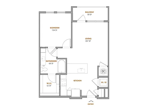 Floor plan 1 Bed, 1 Bath C
