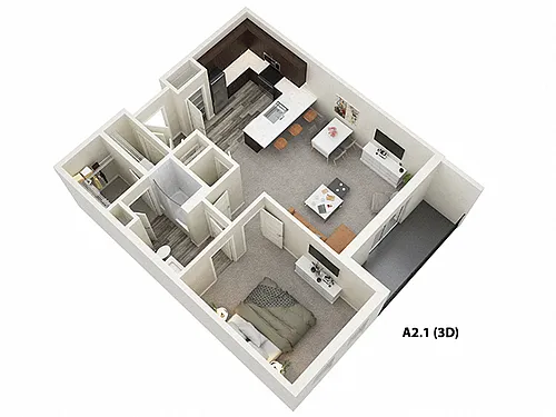 Floor plan 1 Bed 1 Bath (A2)