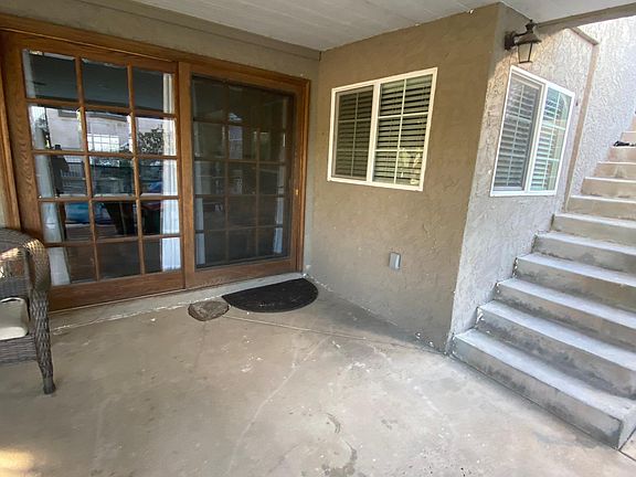 Private entrance to Casita thru beautiful oak beveled glass sliding door