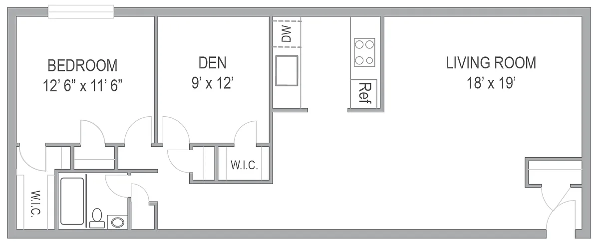 Floor plan 1BR/1BA DEN