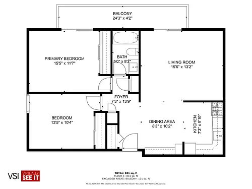 Floor plan 2 bedroom, 1 bathroom