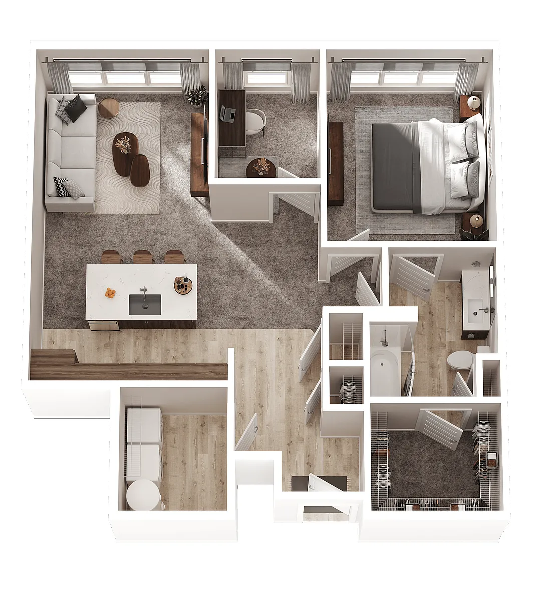 Floor plan 1 Bed 1 Bath + Den (B3)