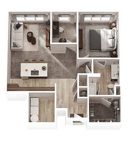 Floor plan 1 Bed 1 Bath + Den (B3)