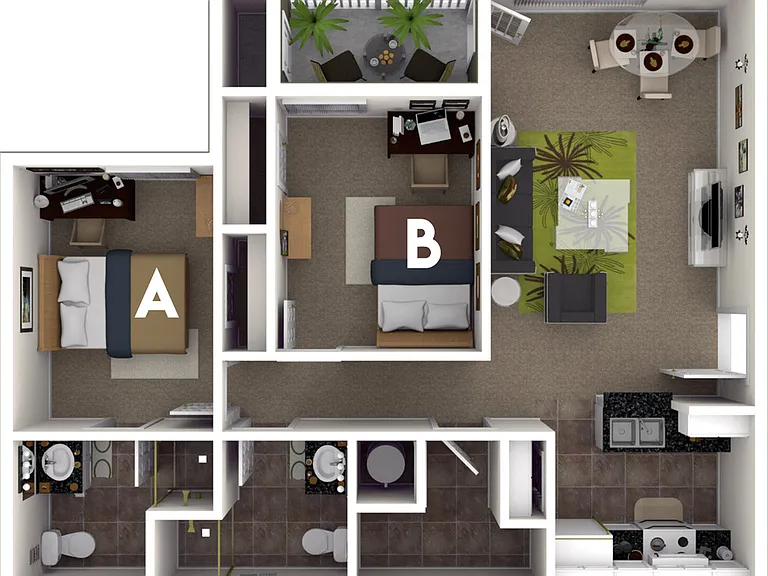 2 Bedroom, 2 Bathroom 2 Bedroom, 2 Bathroom