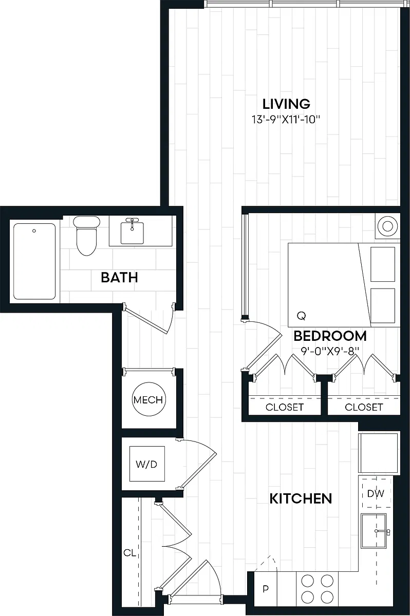 Floor plan Jr 1 Bed/1 Bath-1N
