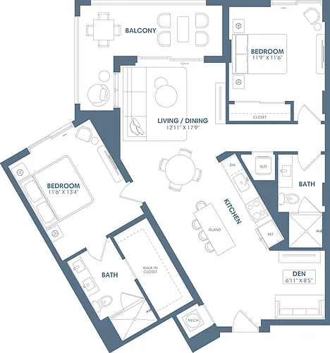 Floor plan 2 Bed /2 Bath- Den-B5