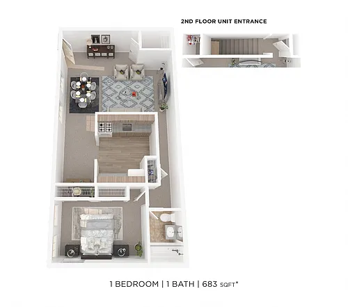 Floor plan One Bedroom - 683 sqft - Hanover