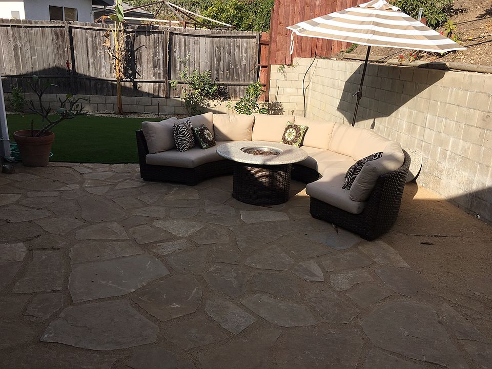 Large patio with fire pit. 
