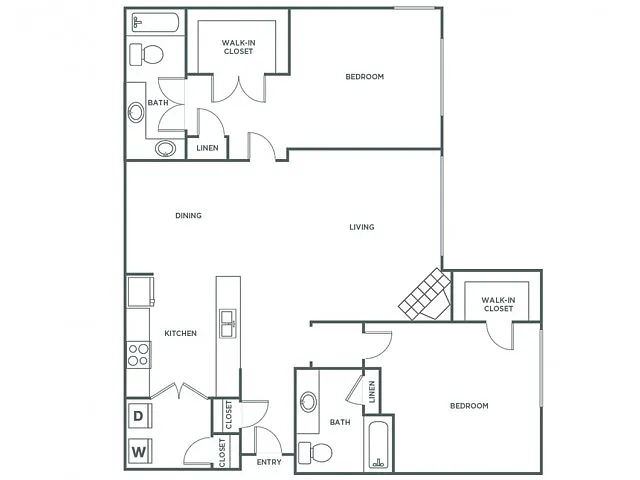 Floor plan Two Bedroom Two Bath (1131 SF)