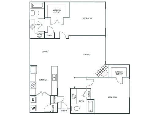 Floor plan Two Bedroom Two Bath (1131 SF)