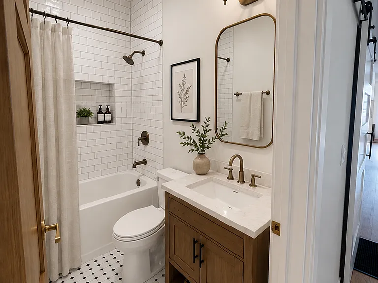 Note: This image is a rendering of the new first floor bathroom being remodeled in September. Not all fixtures etc. may be exactly the same.
