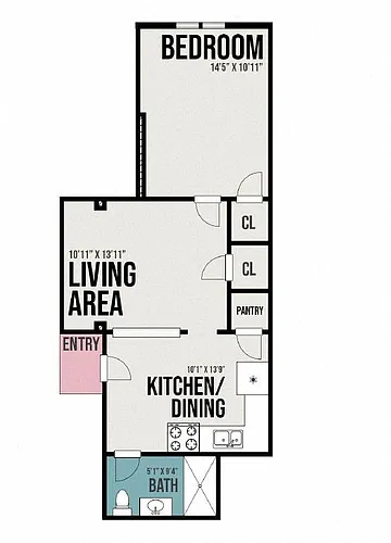 Floor plan 1 Bedroom, 1 Bathroom