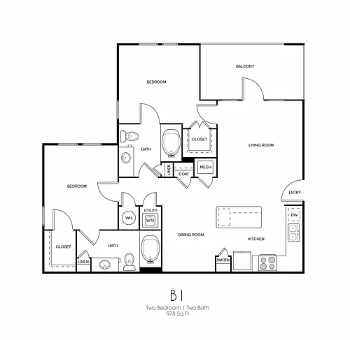 Floor plan B1 | 2 Bed | 2 Bath | 60