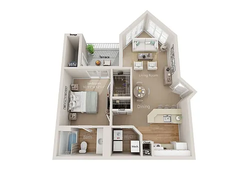 Floor plan Cambridge 1x1
